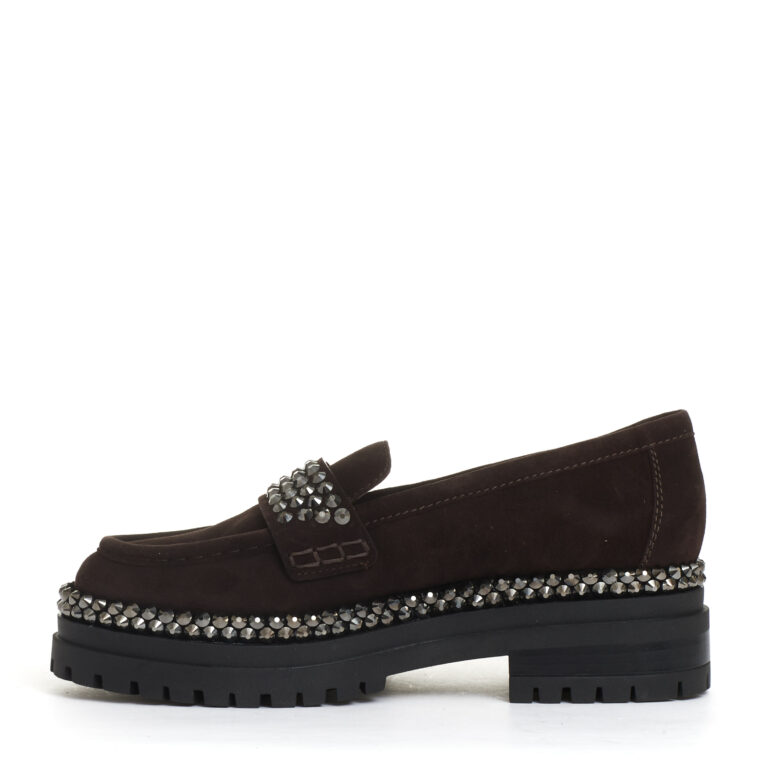 Sorelle Perego mocassino camoscio ebano con strass Convenienza