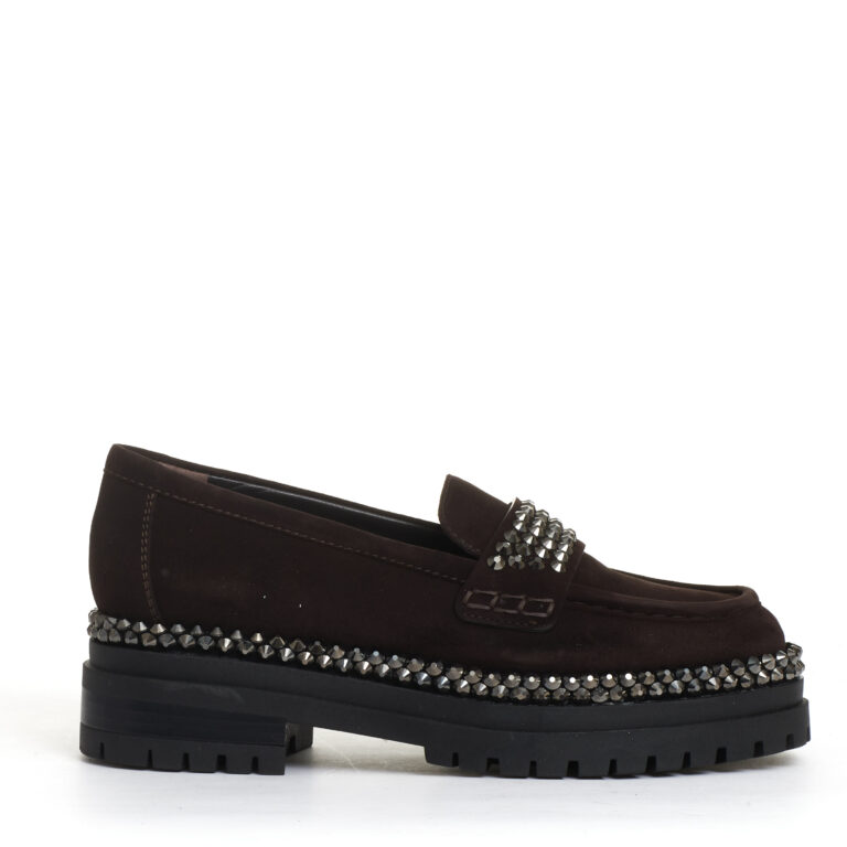 Sorelle Perego mocassino camoscio ebano con strass Convenienza