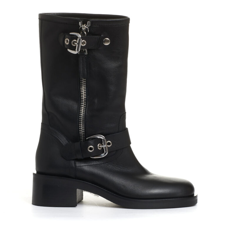 Sorelle Perego biker punta quadrata pelle nera fibbie tacco 50 mm I Più Venduti