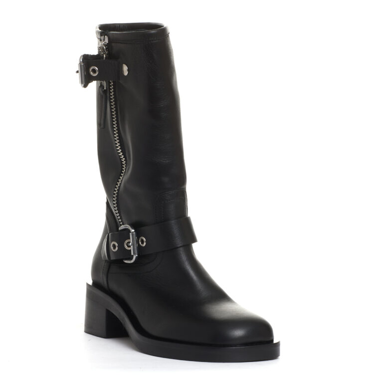 Sorelle Perego biker punta quadrata pelle nera fibbie tacco 50 mm I Più Venduti