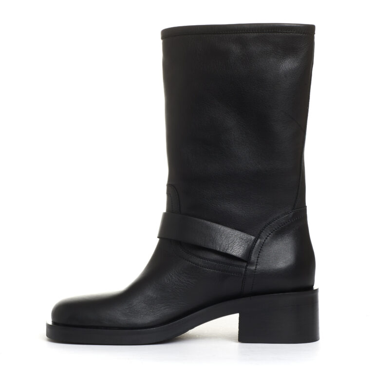 Sorelle Perego biker punta quadrata pelle nera fibbie tacco 50 mm I Più Venduti