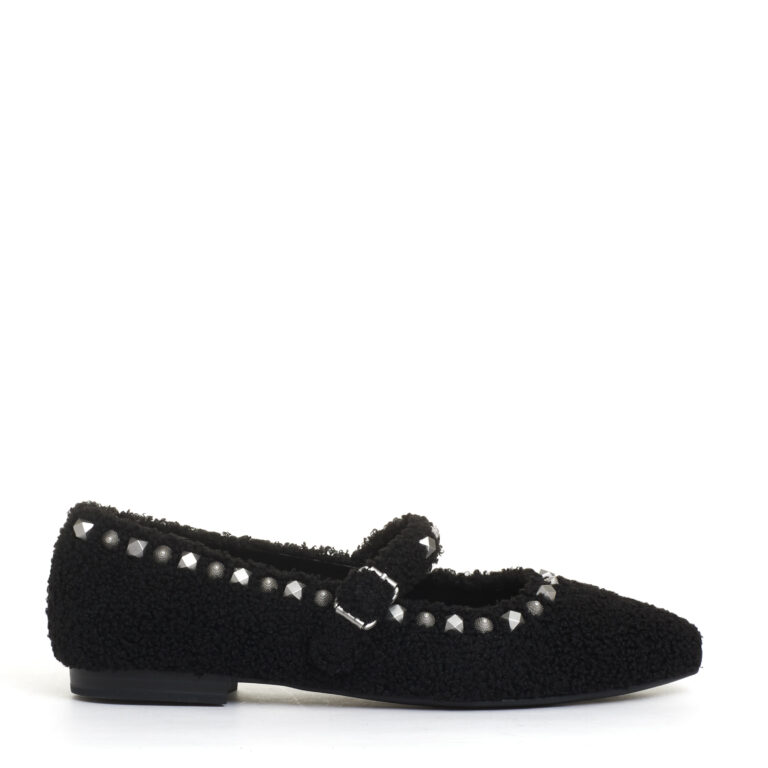Sorelle Perego ballerina ecofur nero con cinturino e borchie Spedizione Gratuita
