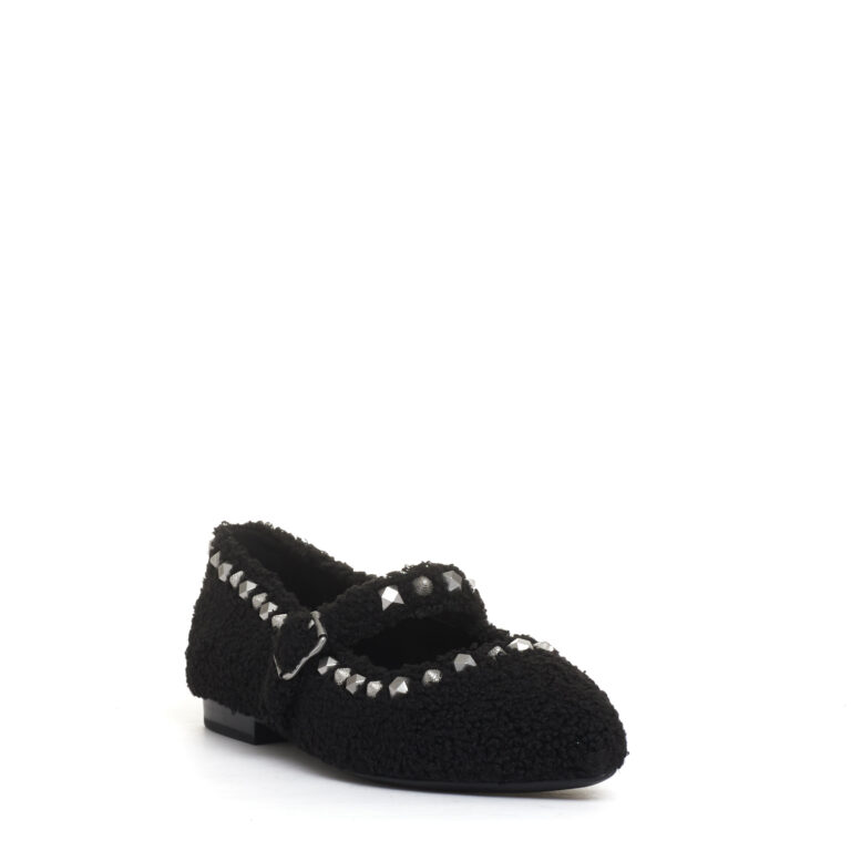 Sorelle Perego ballerina ecofur nero con cinturino e borchie Spedizione Gratuita