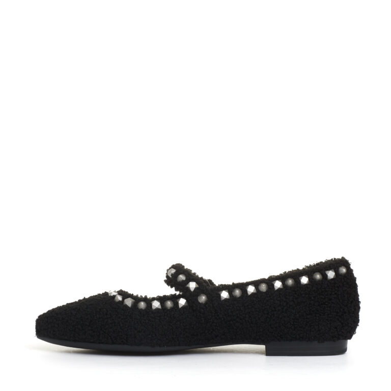 Sorelle Perego ballerina ecofur nero con cinturino e borchie Spedizione Gratuita