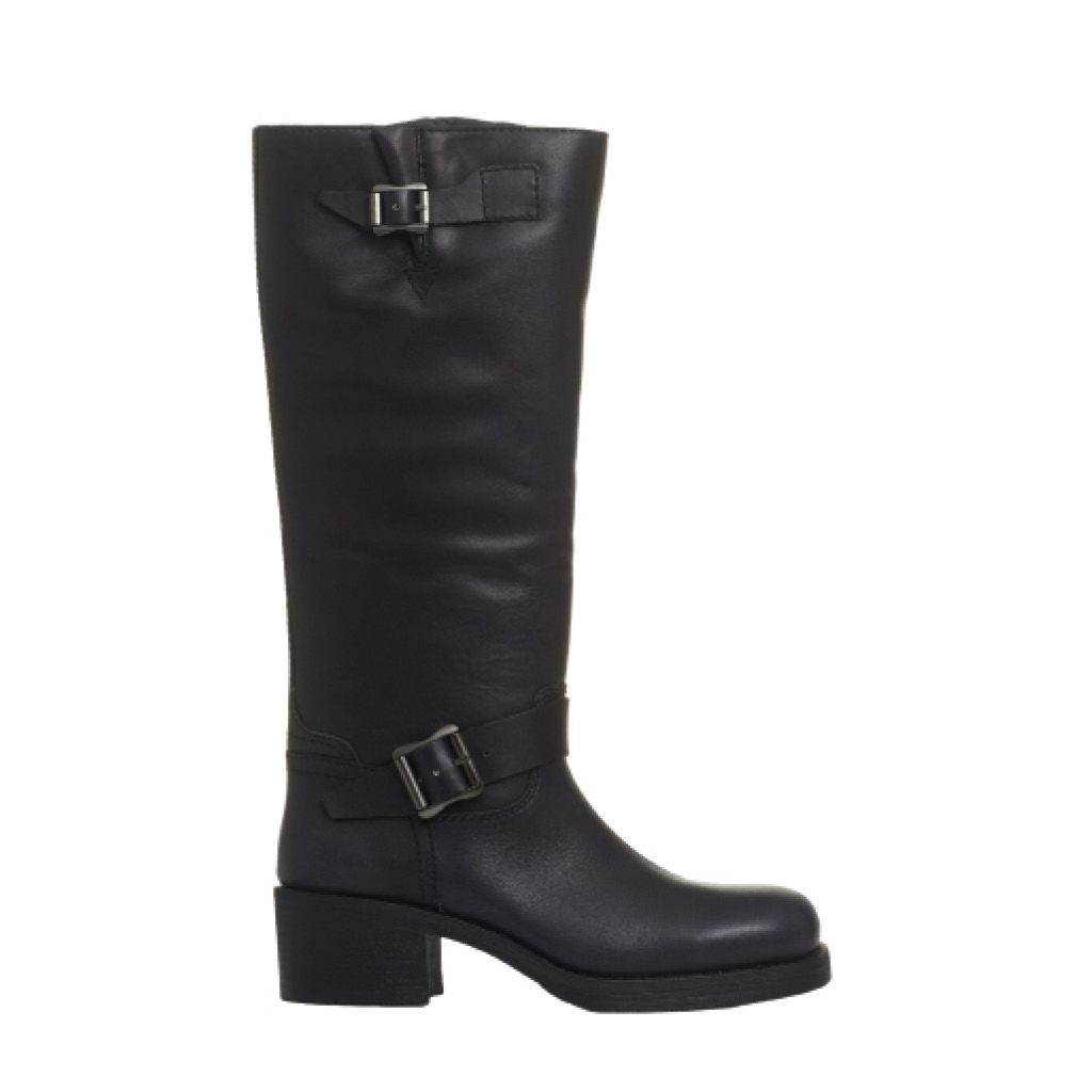 Sorelle Perego stivale biker tacco 40 mm fibbie nero