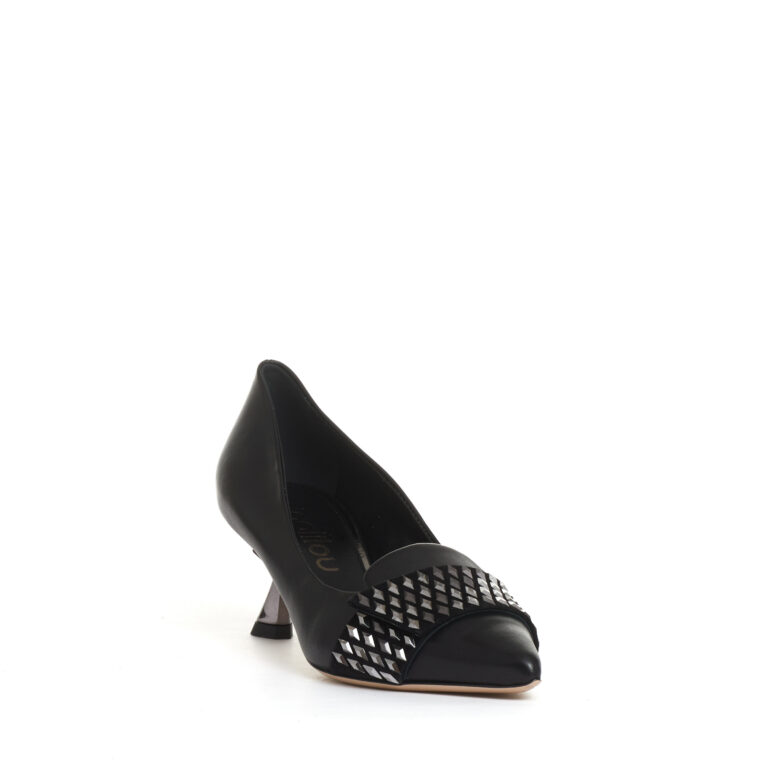 Sorelle Perego pump pelle nera con rombi tacco 55 mm Saldi