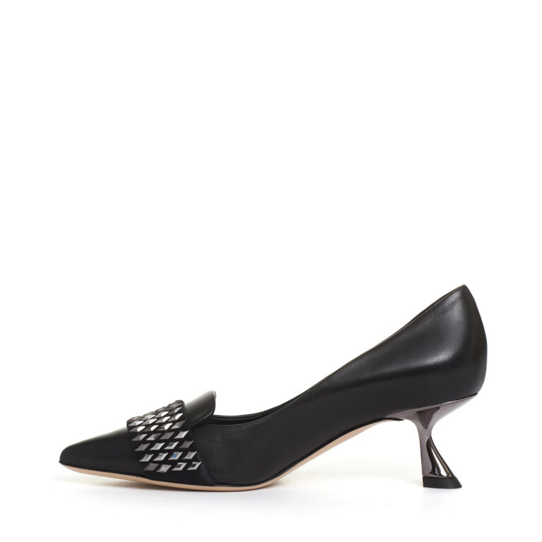Sorelle Perego pump pelle nera con rombi tacco 55 mm Saldi