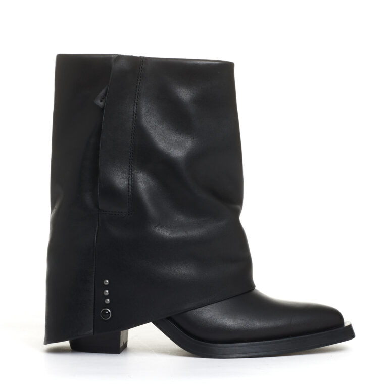 Sorelle Perego camperos con risvolto pelle nera tacco 60 mm