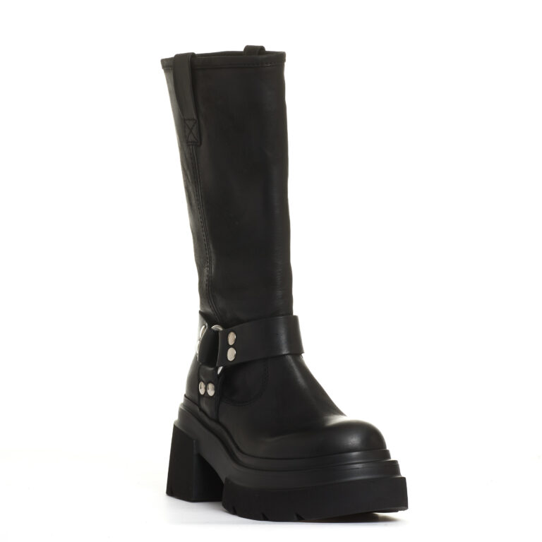 Sorelle Perego stivale biker pelle nera fondo grosso Nuova