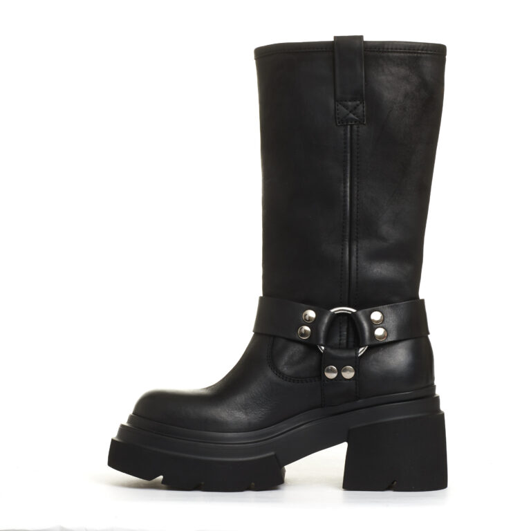 Sorelle Perego stivale biker pelle nera fondo grosso Nuova