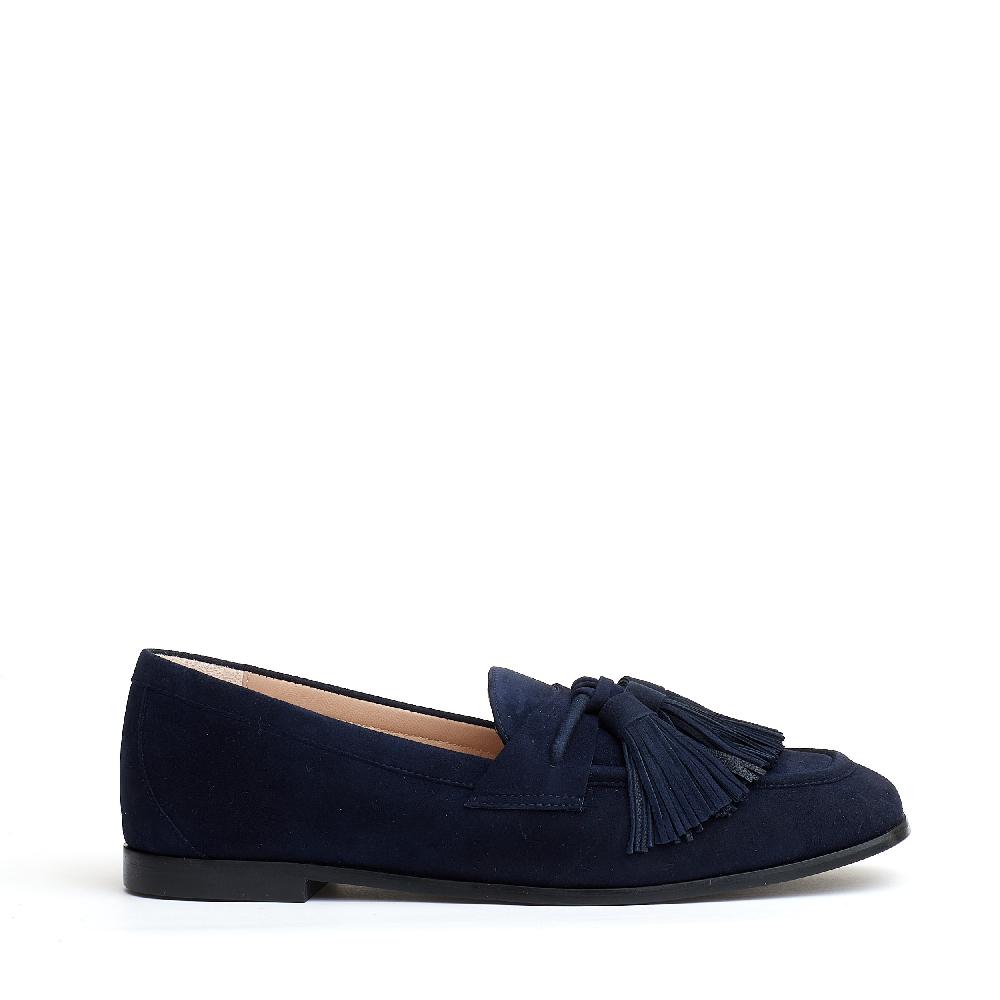 Sorelle Perego mocassino camoscio blu con fiocchetto