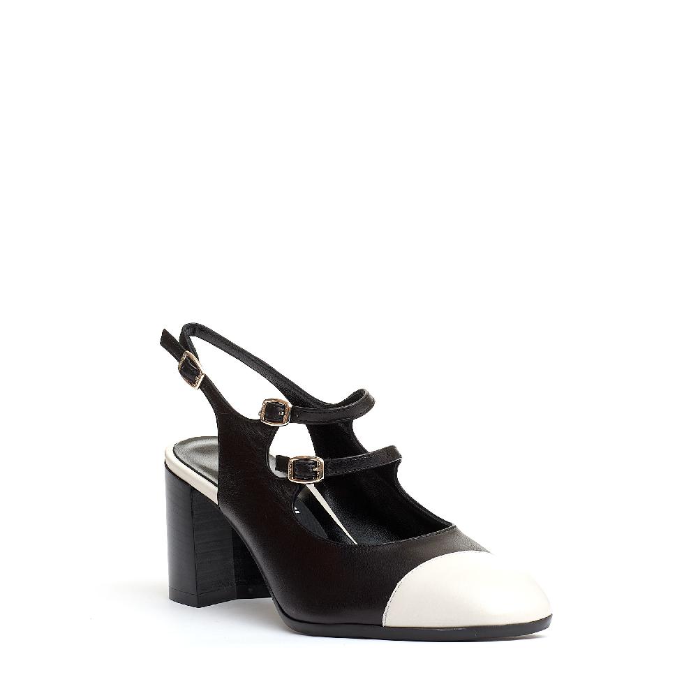 Sorelle Perego slingback cinturini nero e panna tacco 80 mm Vendita Calda