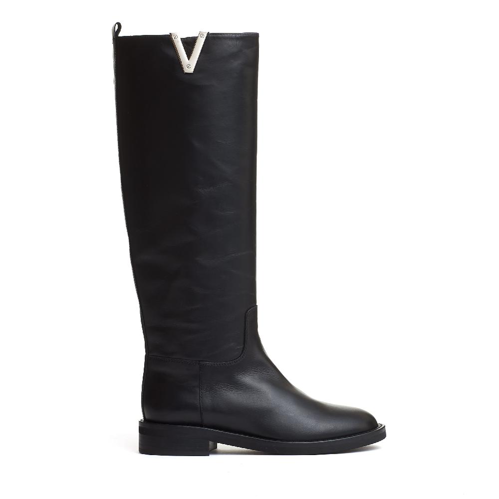 Sorelle Perego stivale pelle nera V argento