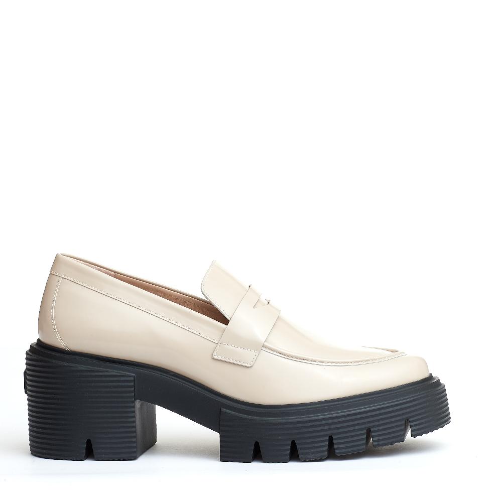 Sorelle Perego mocassino pelle beige fondo in gomma