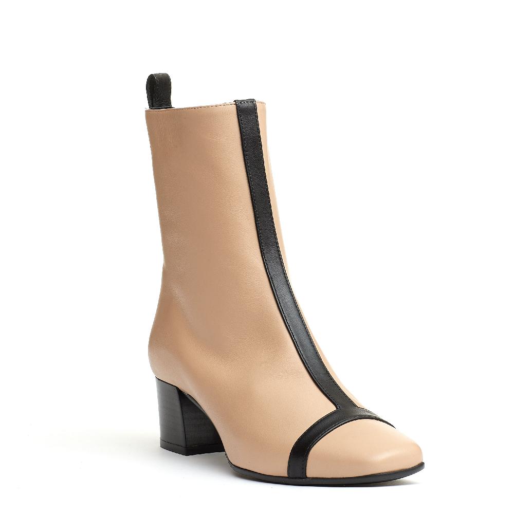 Sorelle Perego stivaletto pelle beige e nero tacco 40 mm Offerte