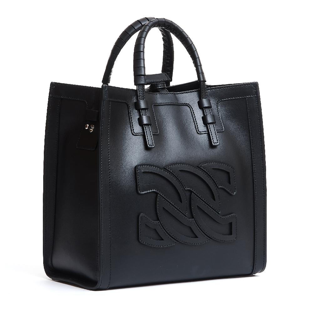 Sorelle Perego shopping piccola logo in pelle nera Vendita Calda