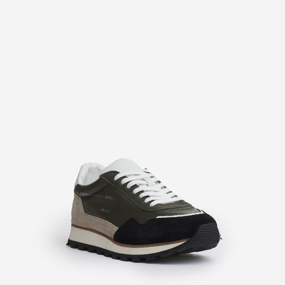 Sorelle Perego running 86er pelle verde camoscio beige e nero Moda