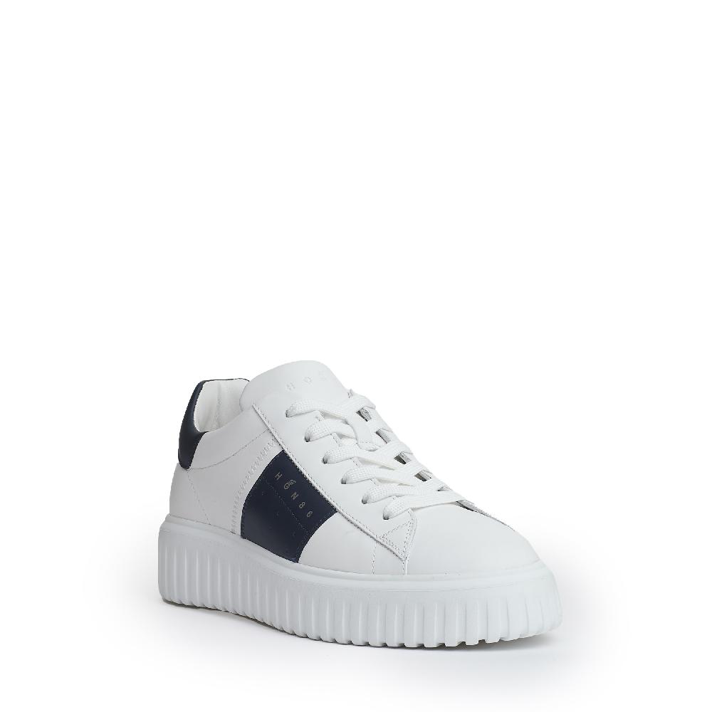 Sorelle Perego h stripe pelle bianco slash blu Vendita Calda