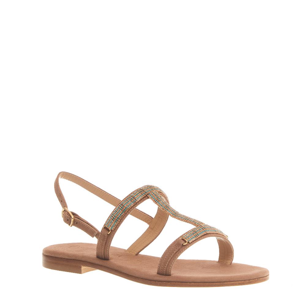 Sorelle Perego sandalo in camoscio beige con cristalli blu e rame Nuova