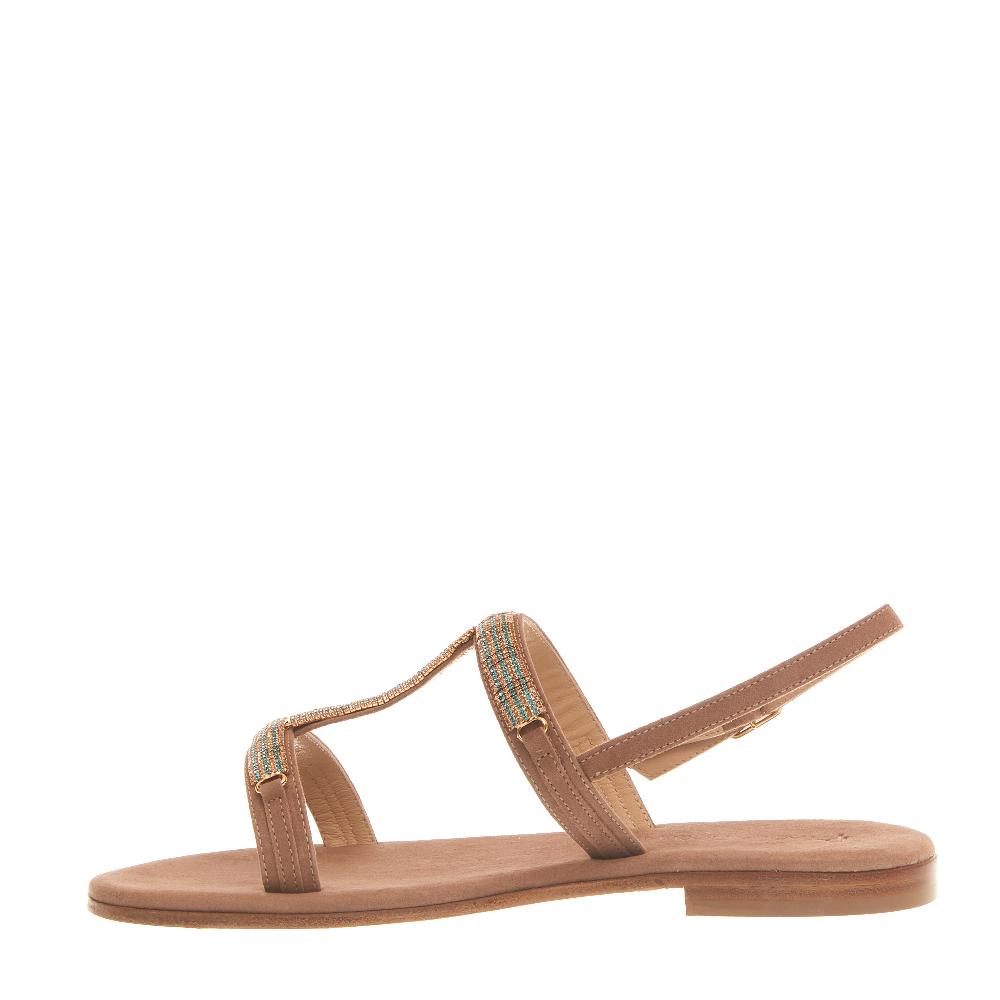 Sorelle Perego sandalo in camoscio beige con cristalli blu e rame Nuova