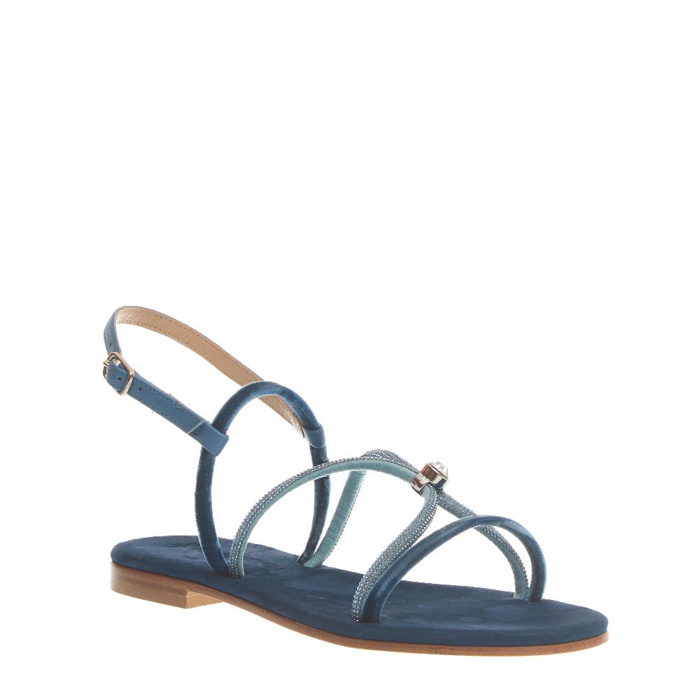Sorelle Perego sandalo in velluto blu con microcristalli Italia