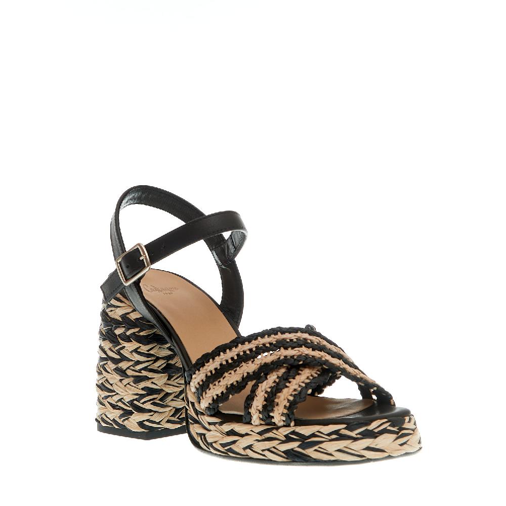 Sorelle Perego sandalo raffia beige e nero tacco 80 mm Sottocosto