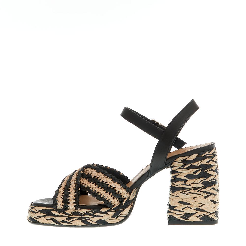 Sorelle Perego sandalo raffia beige e nero tacco 80 mm Sottocosto