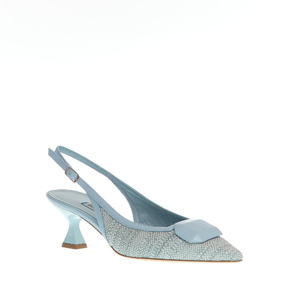 Sorelle Perego slingback tessuto azzurro tacco 55 mm Saldi Di Fabbrica