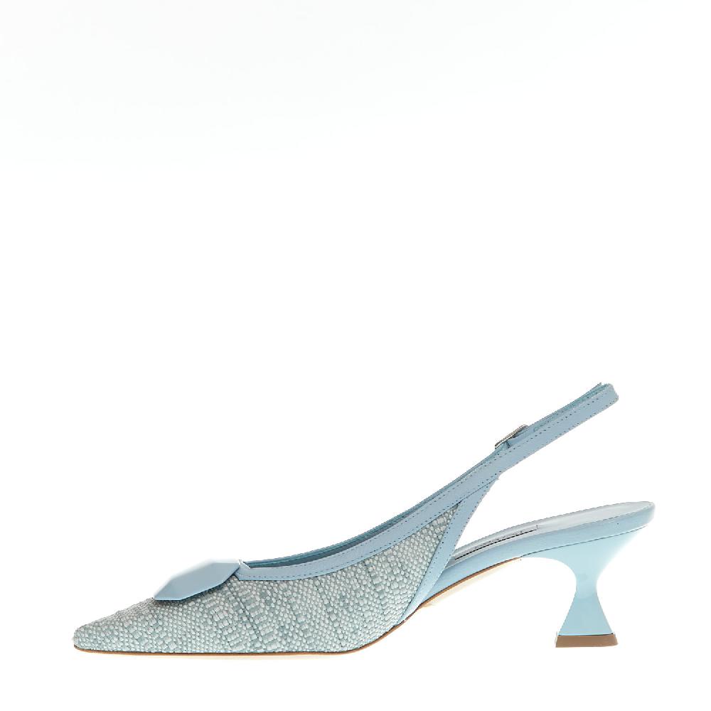 Sorelle Perego slingback tessuto azzurro tacco 55 mm Saldi Di Fabbrica