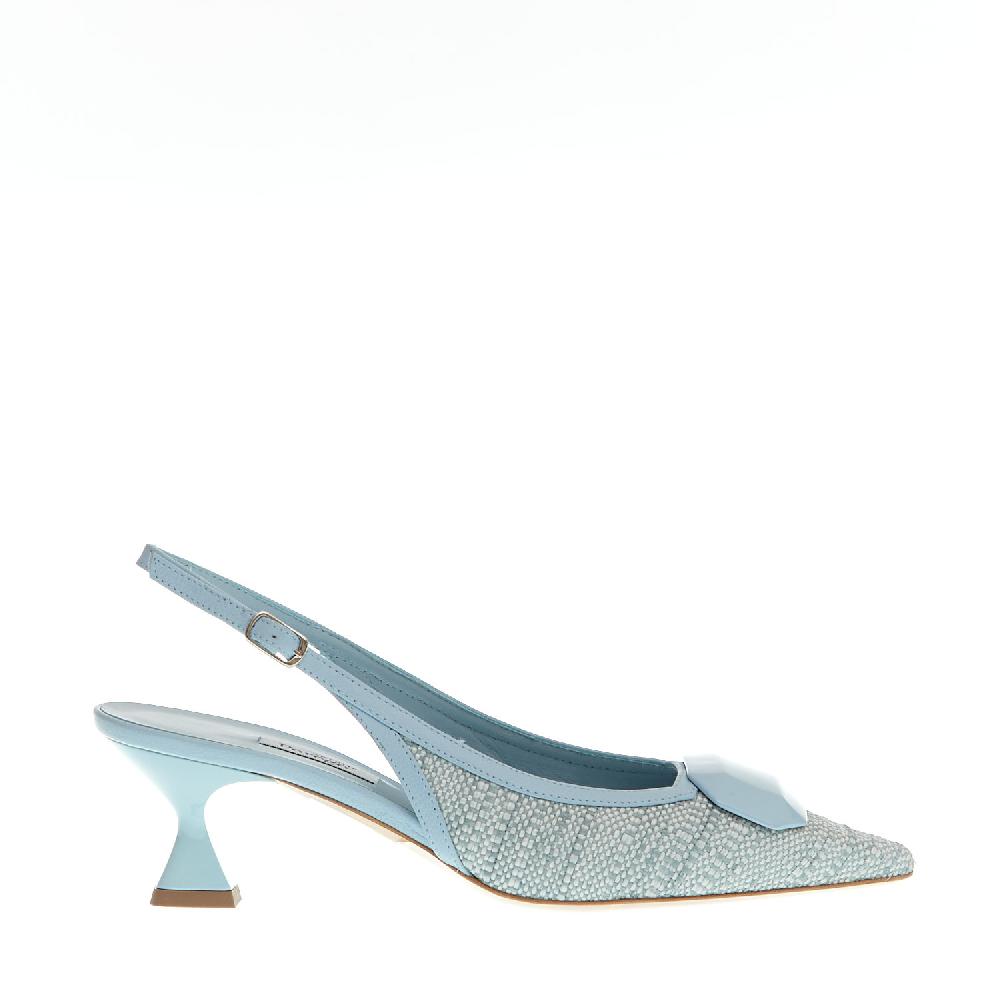 Sorelle Perego slingback tessuto azzurro tacco 55 mm Saldi Di Fabbrica