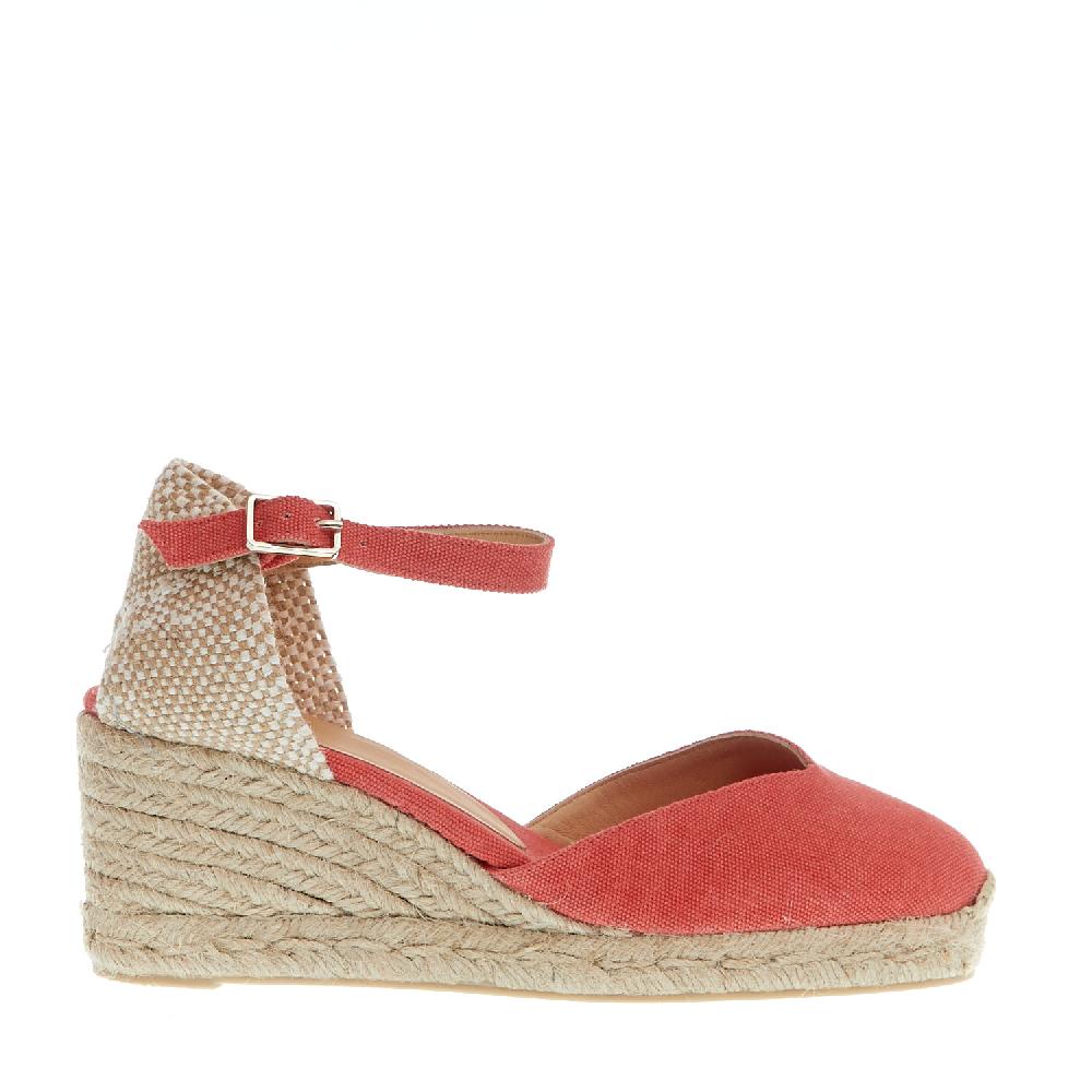 Sorelle Perego Espadrillas zeppa 70 mm tessuto fragola In Saldo