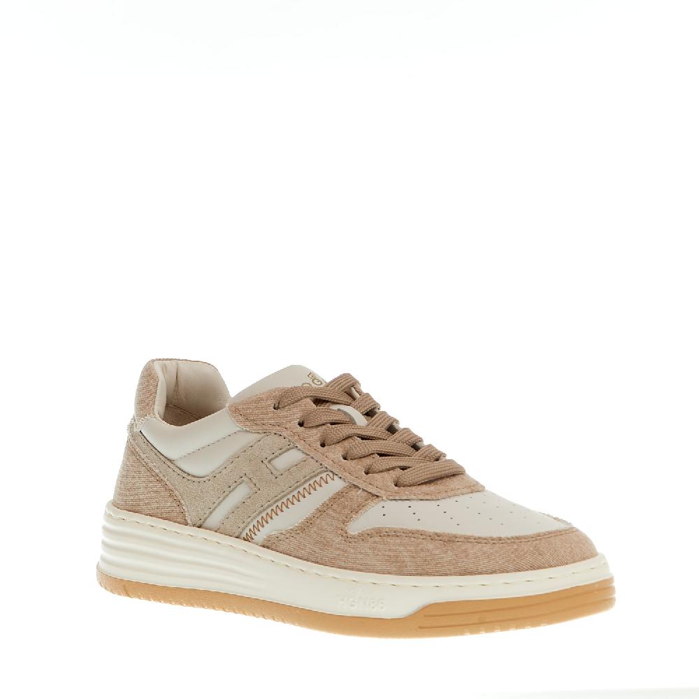 Sorelle Perego basket in pelle bianca e tessuto beige Italia