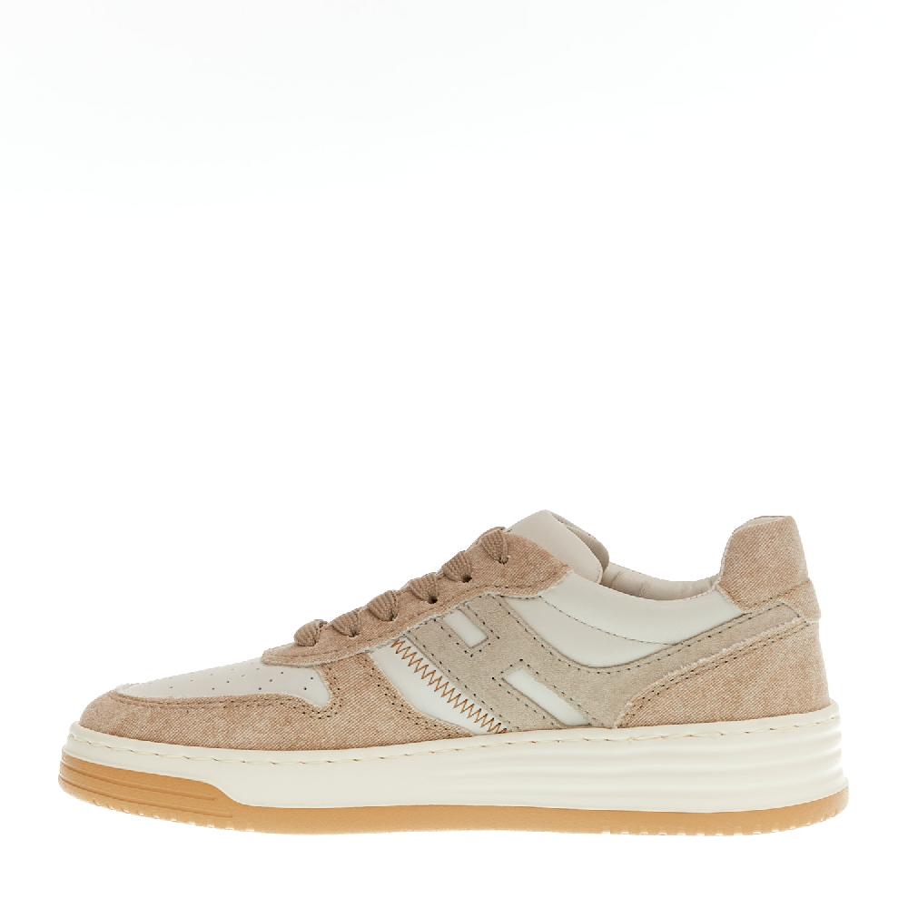 Sorelle Perego basket in pelle bianca e tessuto beige Italia