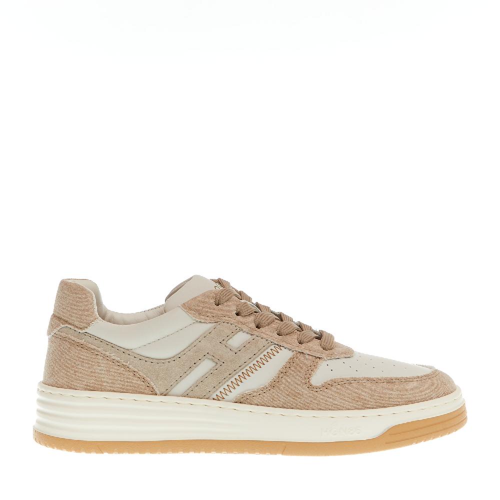 Sorelle Perego basket in pelle bianca e tessuto beige Italia