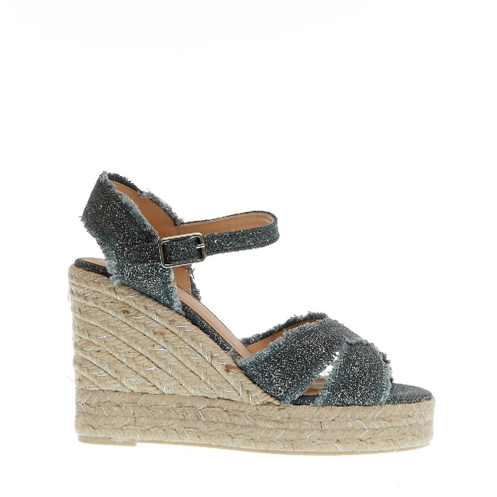 Sorelle Perego Espadrillas zeppa 110 mm incrocio tessuto grigio Presa