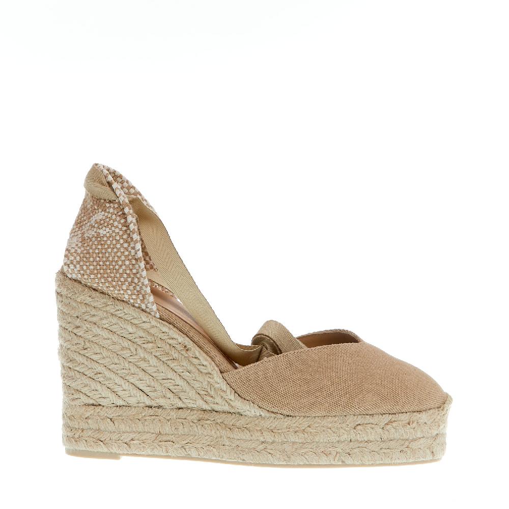 Sorelle Perego Espadrilla zeppa 110 mm tessuto beige Sconto