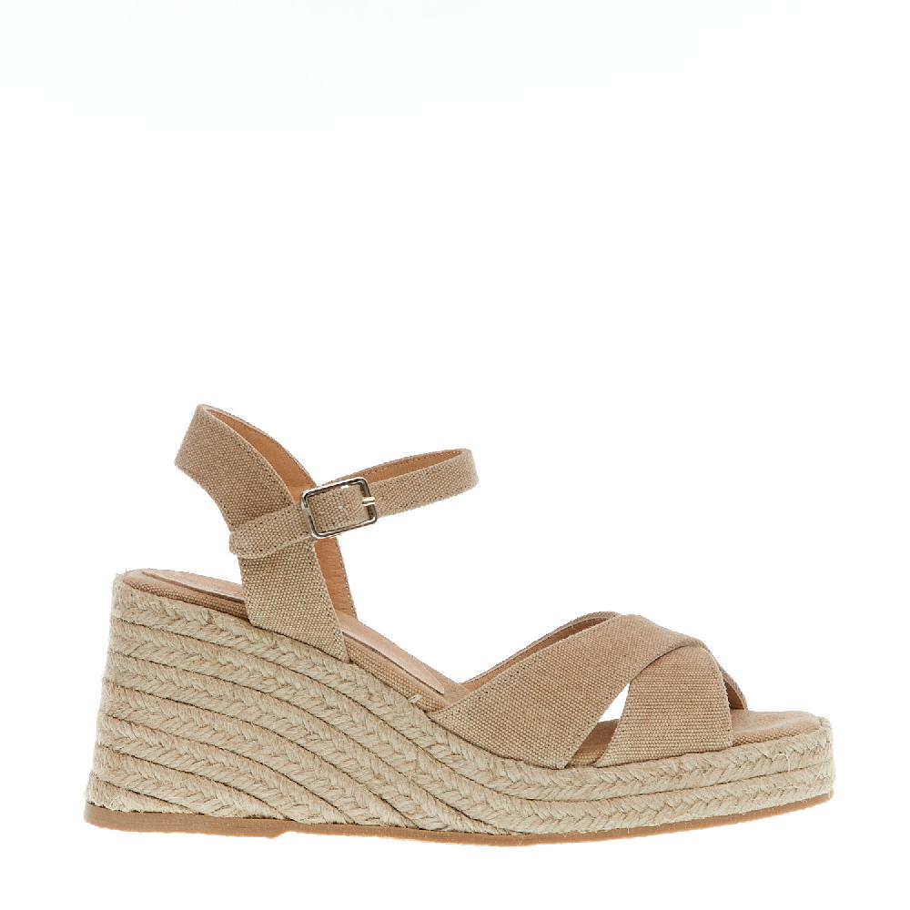 Sorelle Perego Espadrilla zeppa 80 mm incrocio tessuto beige Online