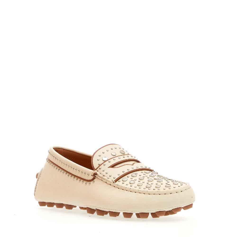 Sorelle Perego mocassino in pelle bianco con borchie Pezzi Unici