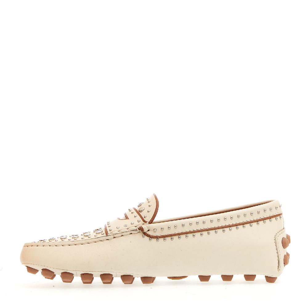 Sorelle Perego mocassino in pelle bianco con borchie Pezzi Unici