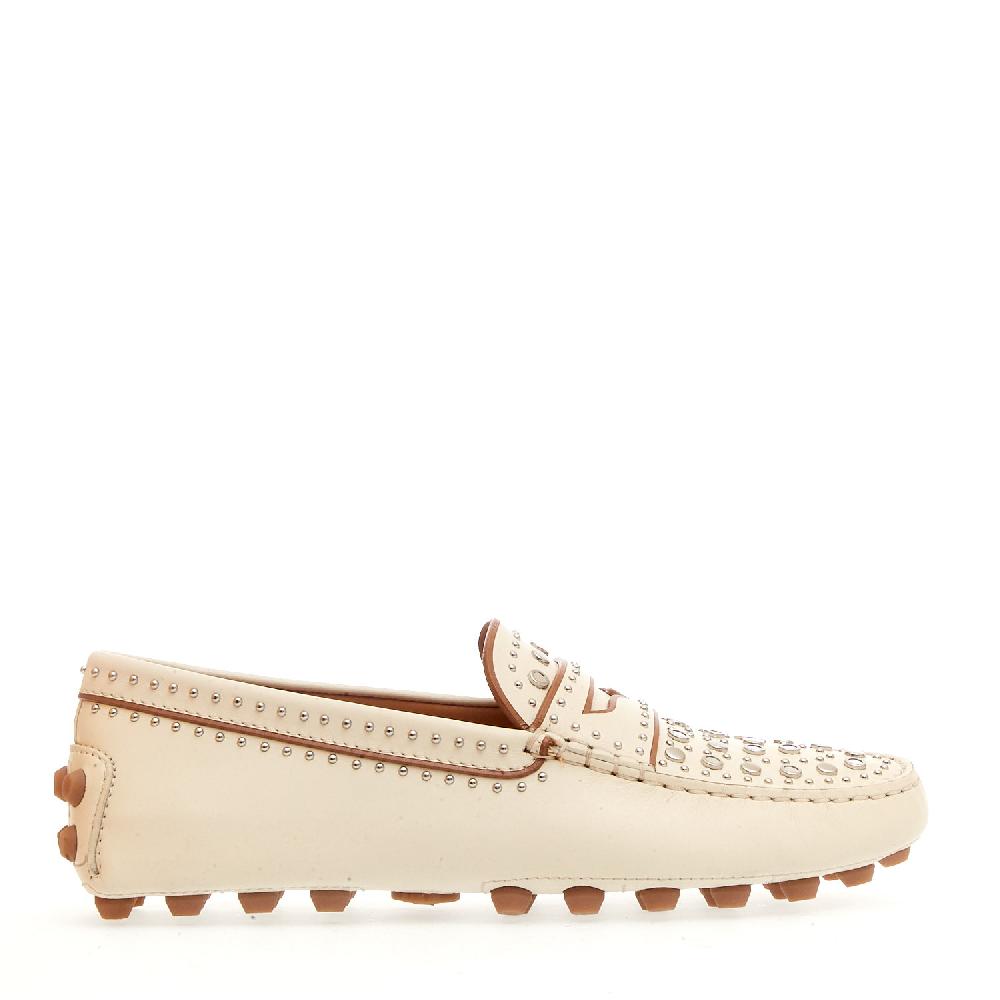 Sorelle Perego mocassino in pelle bianco con borchie Pezzi Unici