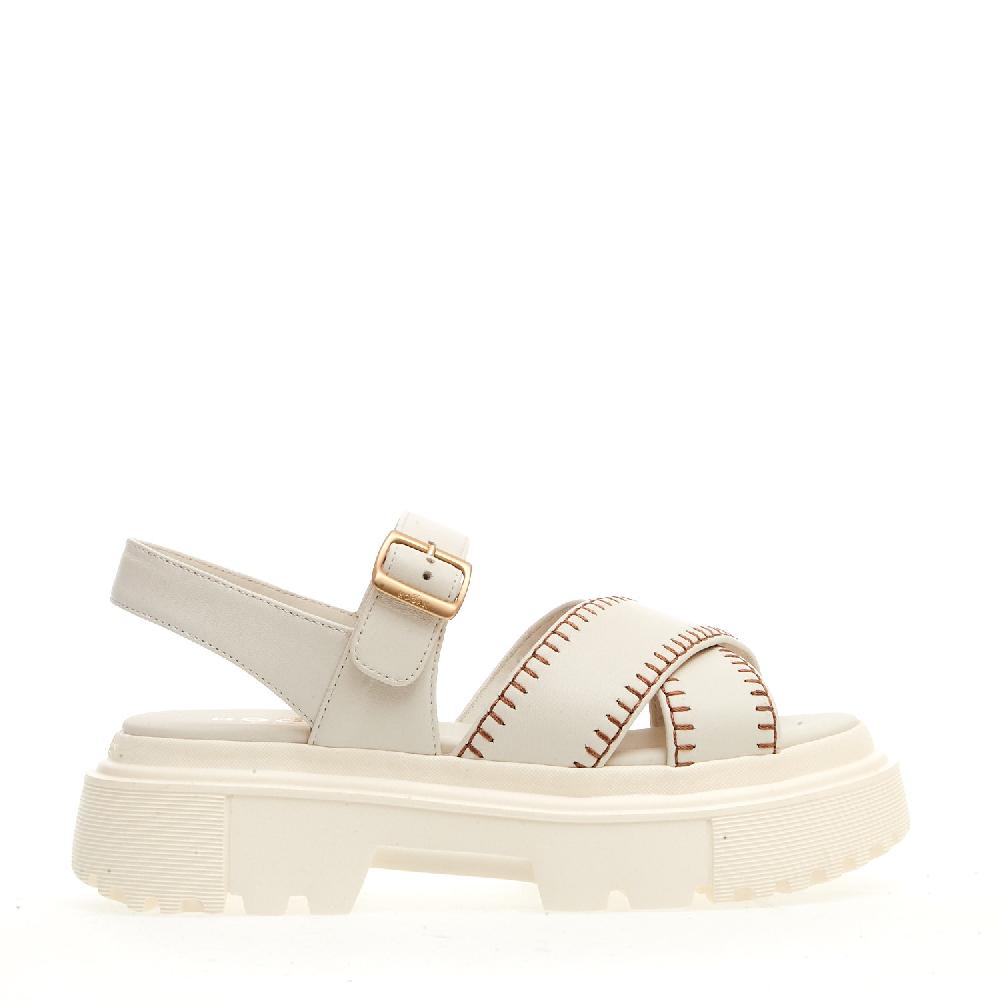 Sorelle Perego sandalo h644 carroarmato in pelle bianco impunturato