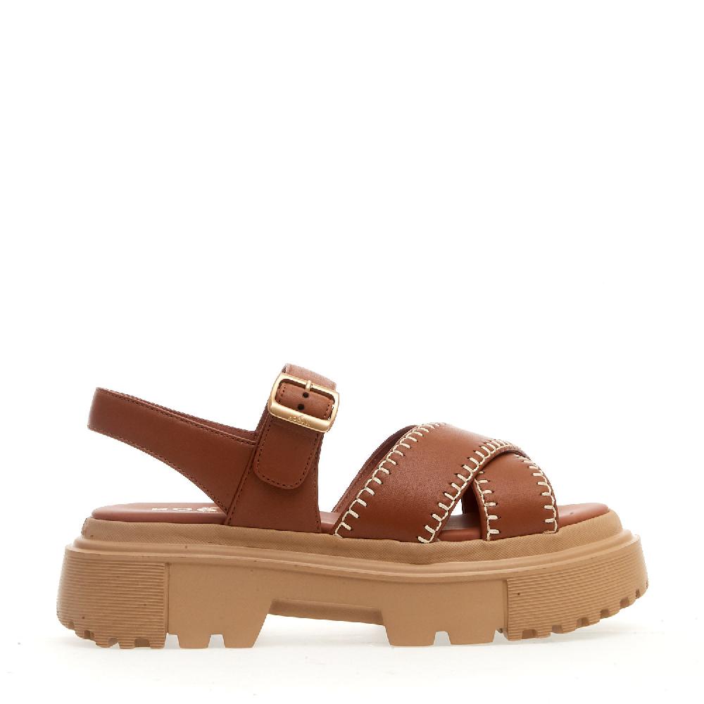 Sorelle Perego sandalo h644 carroarmato in pelle cuoio impunturato Latest fashion
