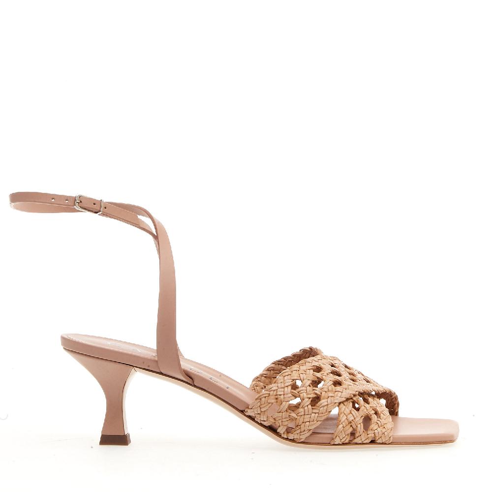Sorelle Perego sandalo pelle intrecciata nude tacco 50 mm