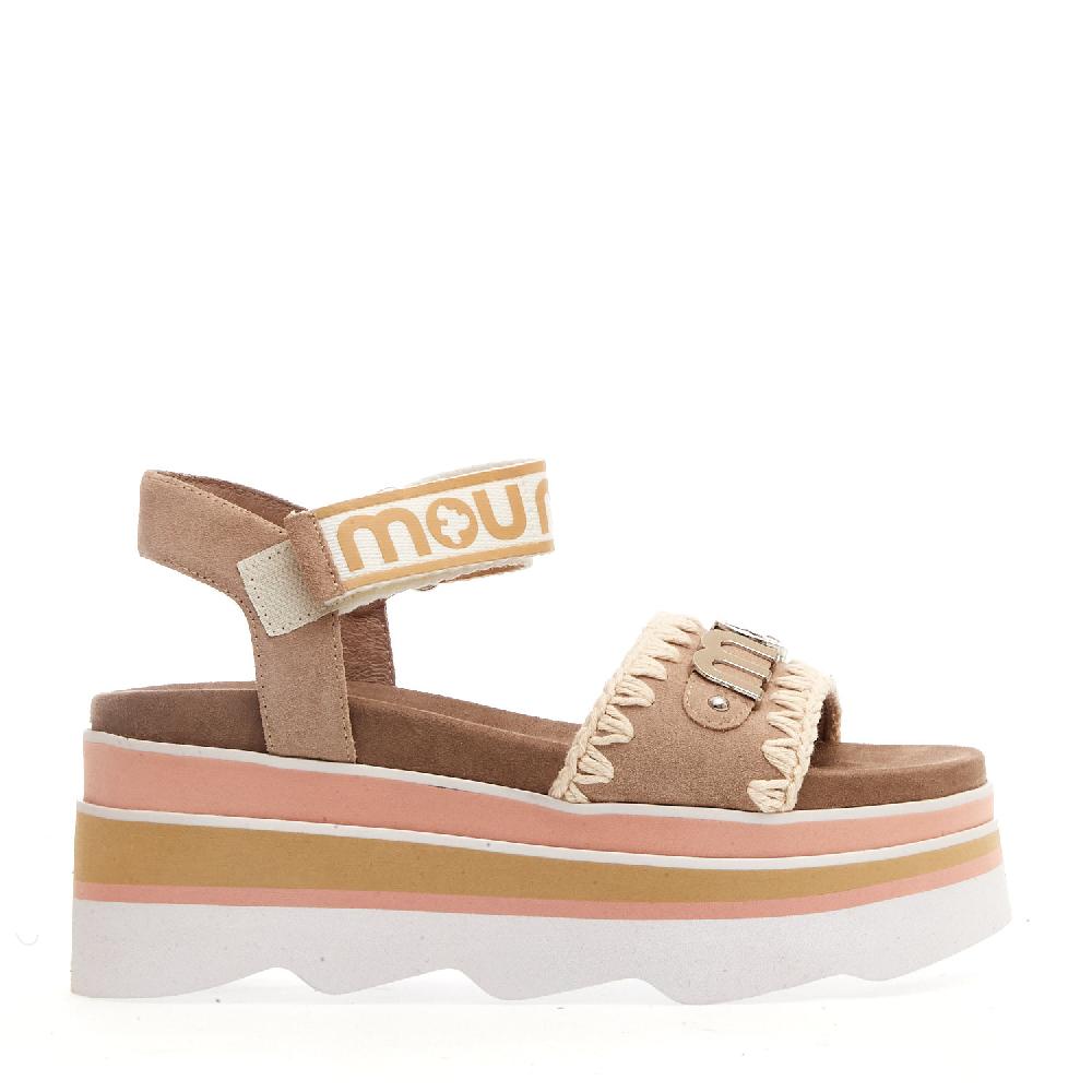 Sorelle Perego zeppa camoscio beige rosa cinturino Officina