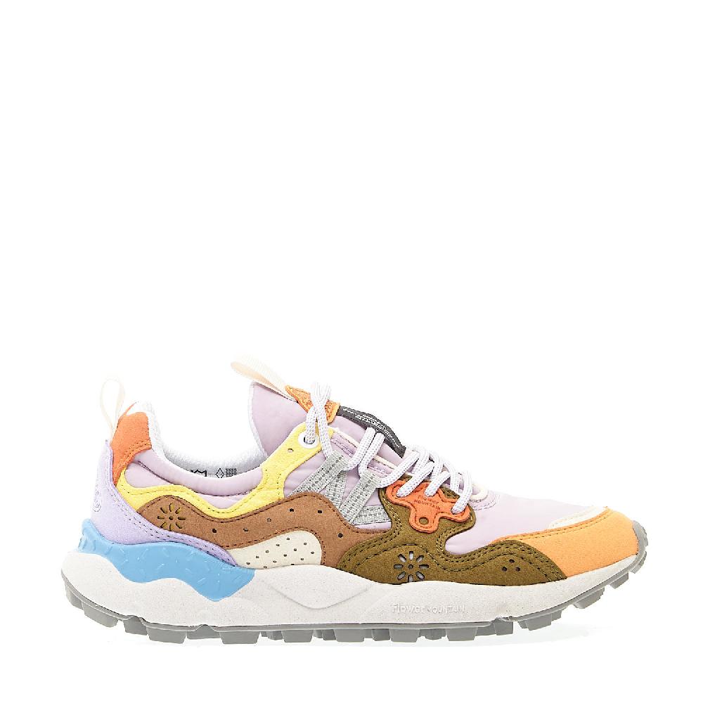 Sorelle Perego sneakers tessuto lilla camoscio verde e arancione