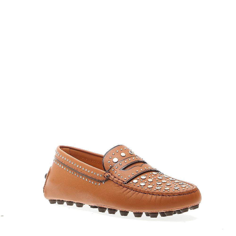 Sorelle Perego mocassino in pelle cuoio con borchie Outlet
