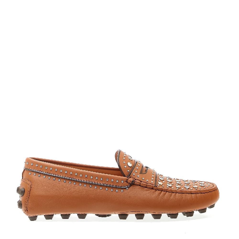 Sorelle Perego mocassino in pelle cuoio con borchie Outlet