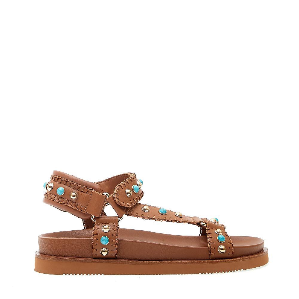Sorelle Perego sandalo cuoio con borchie e turchese Offerta natalizia