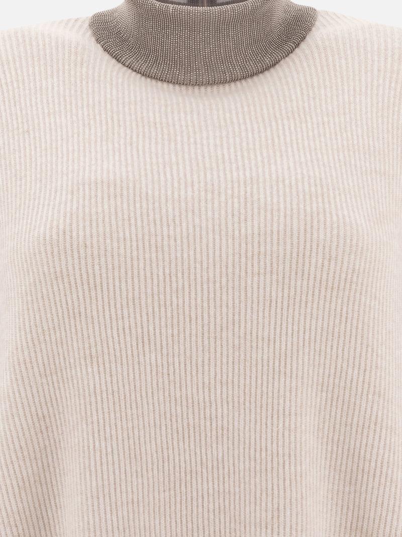 Vietti Brunello Cucinelli Maglione in cashmere con Precious Ribbed Collar In Saldo