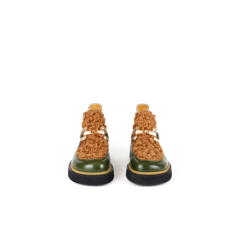Viola Ricci Alice - Stivaletto in pelle Verde - astrakan miele Saldi